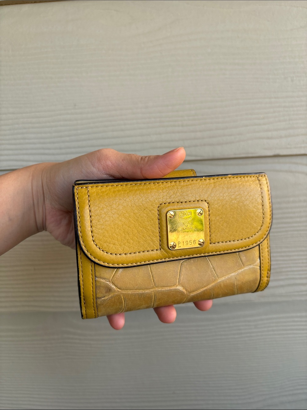 MCM Olive Mustard Textured Leather Wallet